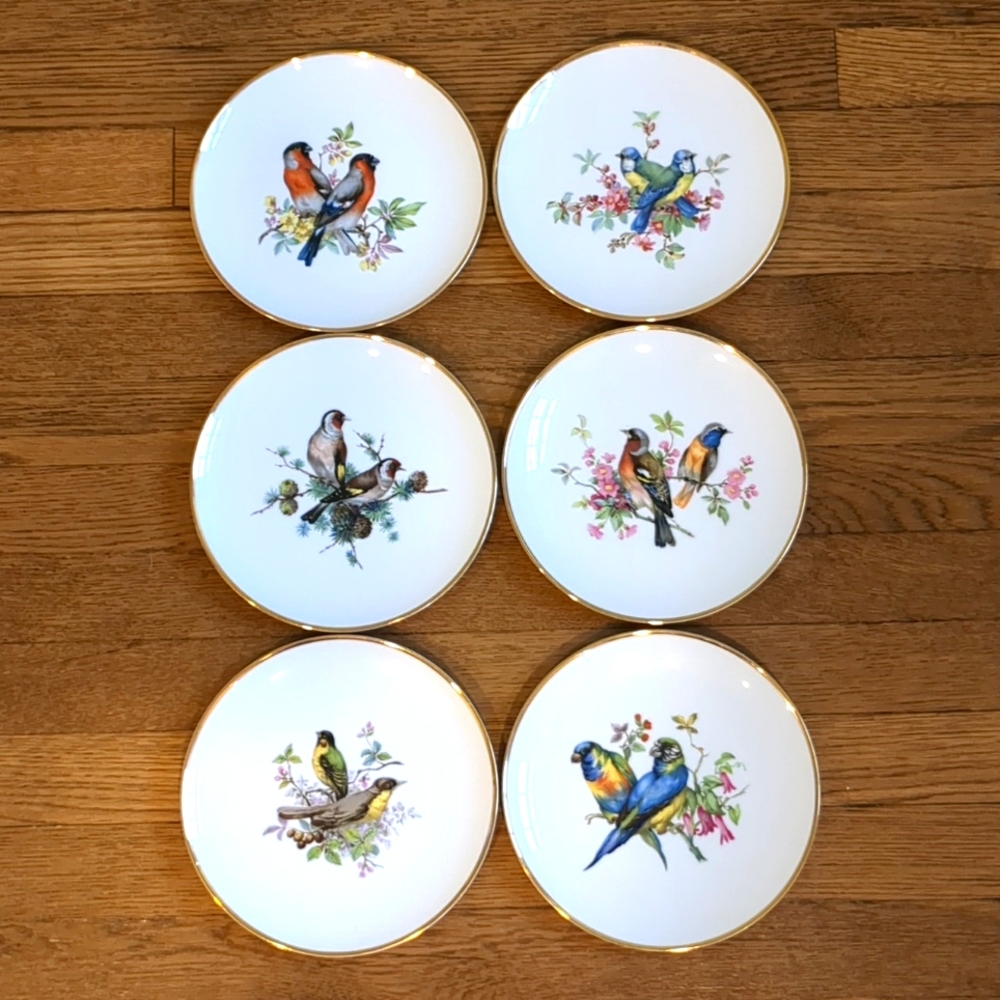 Vintage Set of Six Birds and Botanical Unique China Plates - Picture 1 of 8